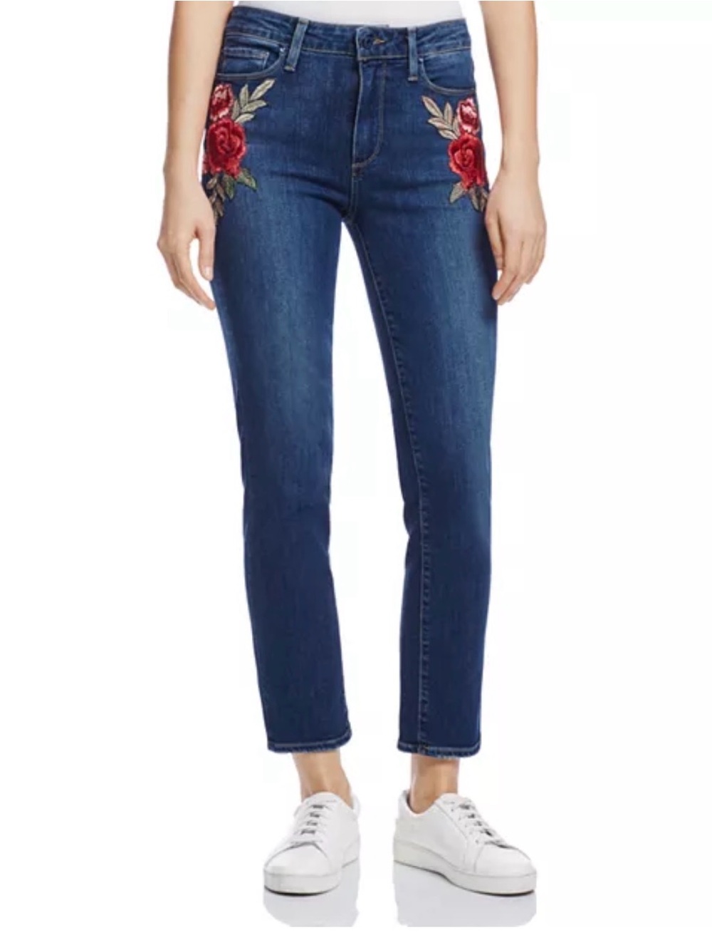 PAIGE Jacqueline Straight Jeans Indigo Bloom Floral Embroidered Size 28